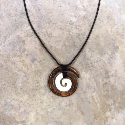 Wood/Bone Koru Necklace with Adjustable Cord - Accessories