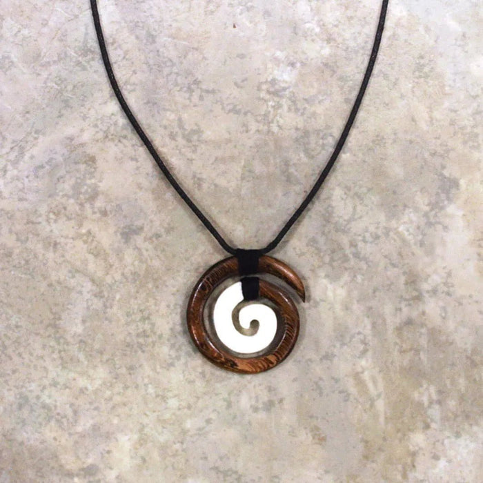 Wood/Bone Koru Necklace with Adjustable Cord - Accessories