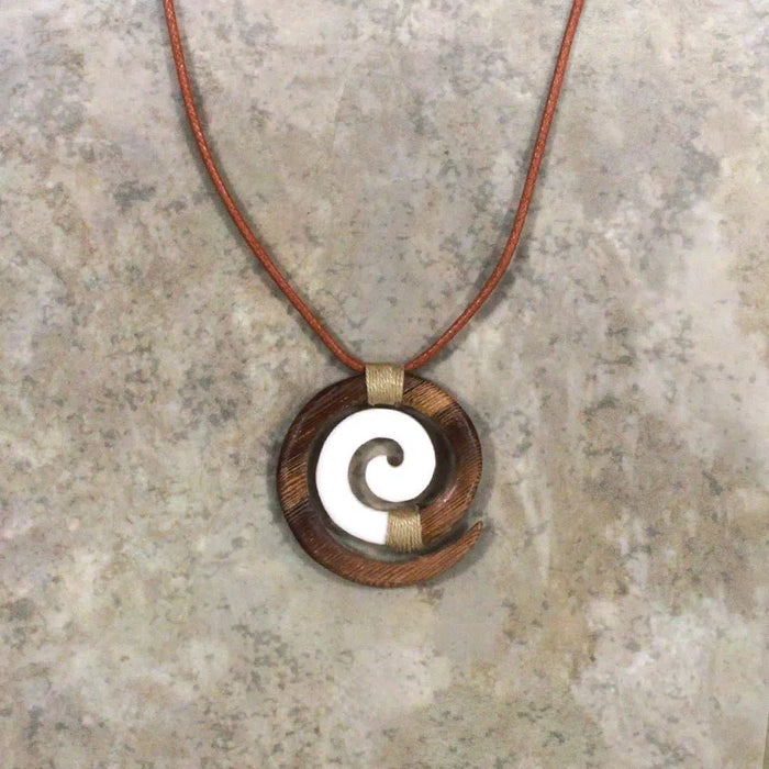 Wood/Bone Koru Necklace with Adjustable Cord - Accessories