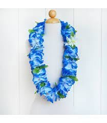 Blue and White Flower Lei with Leaves - Lei - Silk - Leilanis Attic