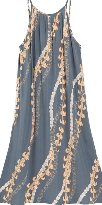 Moani Womens Long Maxi Dress "Puakenikeni Pikake Lei", Grey Paradise Isle Creations