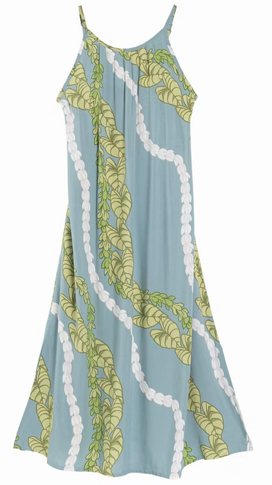 Moani Womens Long Maxi Dress "Kalo / Pikake Lei", Blue Paradise Isle Creations