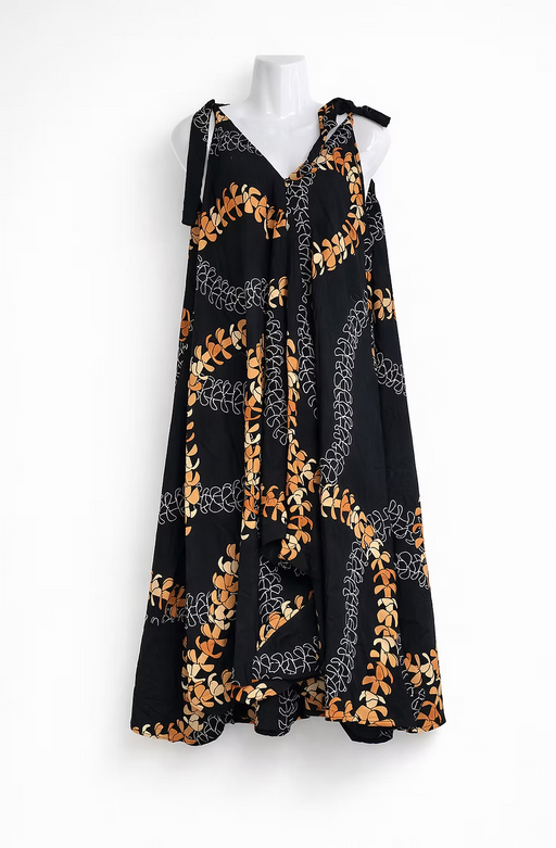 Moani Maxi Dress, Black with Yellow Puakenkeni Lei Paradise Isle Creations