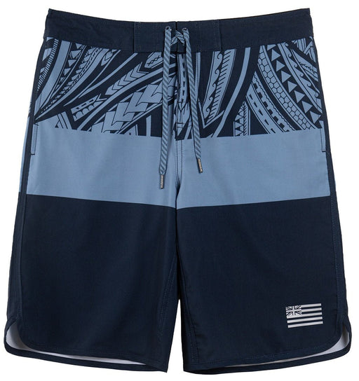 Wailoa "Navy/Blue Tribal Block" Board Shorts Paradise Isle Creations