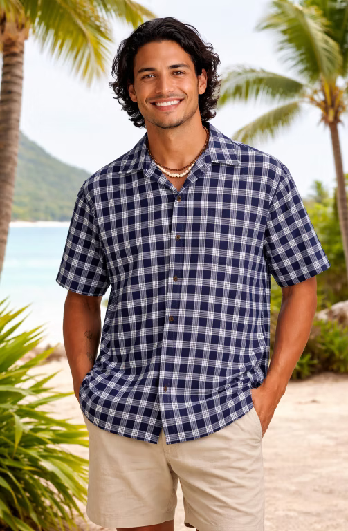 Men's “Navy Palaka” Aloha Shirt Paradise Isle Creations
