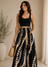 Women's Rayon Smock Waist Pants, "Kalo / Pikake Lei", Black Paradise Isle Creations