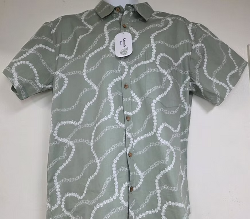 Men's “Light Green Pikake Lei” Aloha Shirt Paradise Isle Creations