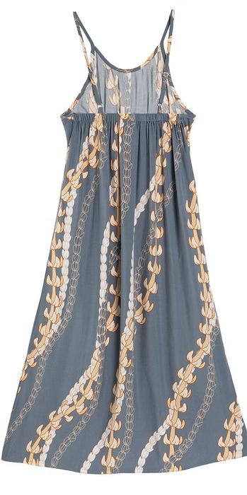 Moani Womens Long Maxi Dress "Puakenikeni Pikake Lei", Grey Paradise Isle Creations
