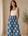 Women's Rayon Smock Waist Pants, "Blue Ulu Quilt", Blue Paradise Isle Creations