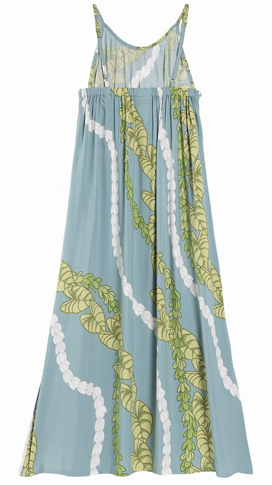 Moani Womens Long Maxi Dress "Kalo / Pikake Lei", Blue Paradise Isle Creations