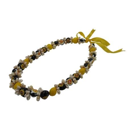 Cowrie Shell Kukui Nut Lei with Hibiscus - Lei - Leilanis Attic