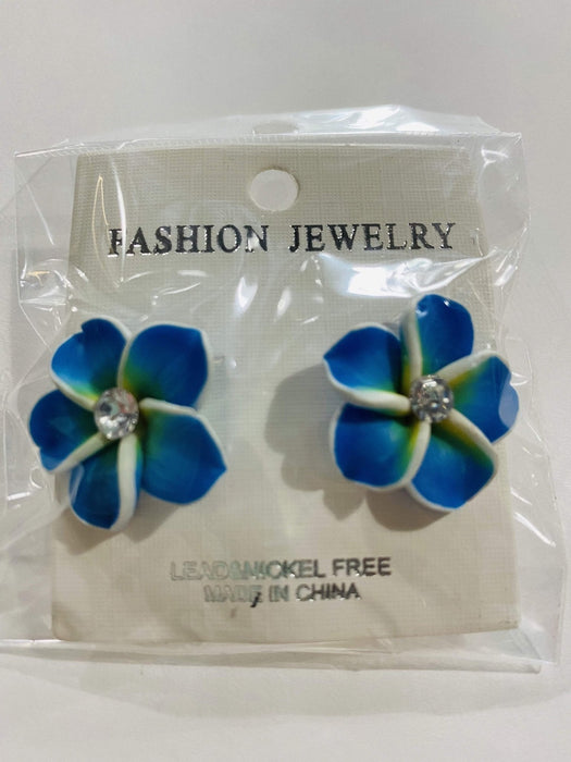 Fimo Plumeria and Crystal Stud Earrings - Jewelry - Leilanis Attic