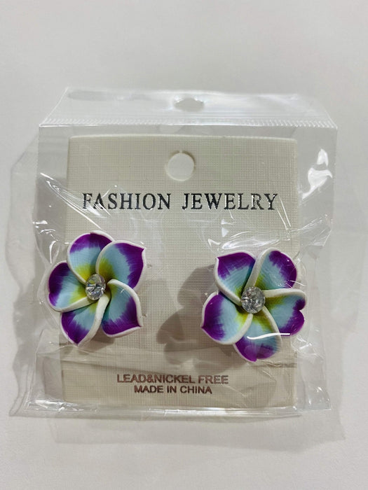 Fimo Plumeria and Crystal Stud Earrings - Jewelry - Leilanis Attic