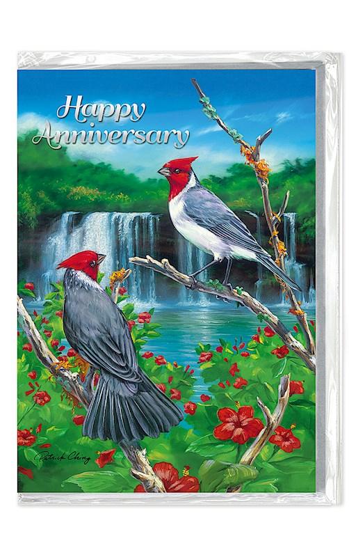 Greeting Card, Anniversary "Hibiscus Cardinals" - Greeting Card - Leilanis Attic