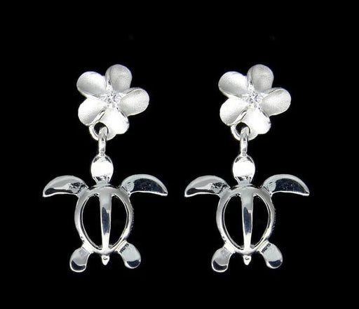 Sterling Silver Plumeria with Honu Earrings 6mm Parra Jewelry