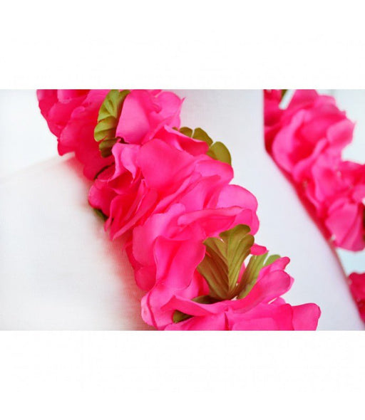 Hot Pink Flower Silk Lei with Leaves - Lei - Silk - Leilanis Attic