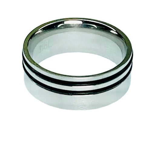 Men's 8mm Surgical Steel Ring, Double Edge Rubber Inlay - Ring - Leilanis Attic