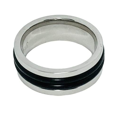 Men's 8mm Surgical Steel Ring, Thick Double Center Rubber Inlay - Ring - Leilanis Attic