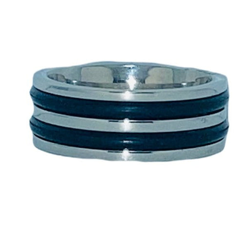 Men's 8mm Surgical Steel Ring, Thick Double Rubber Inlay - Ring - Leilanis Attic