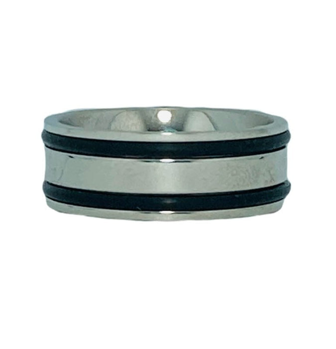 Men's 8mm Surgical Steel Ring, Thick Edges Rubber Inlay - Ring - Leilanis Attic