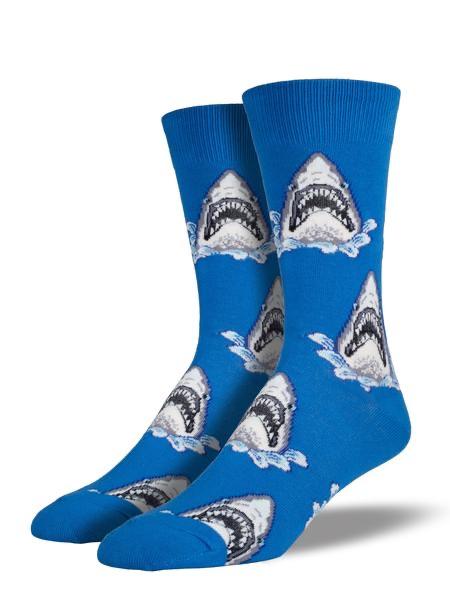Men's "Shark Attack" Size 10-13 Socks, Blue - Socks - Leilanis Attic