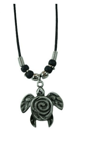 Metal Honu With Spiral Pendant Black Cord Necklace - Jewelry - Leilanis Attic