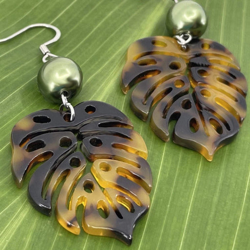 Monstera Leaf Faux Turtle Shell Earrings - Jewelry - Leilanis Attic