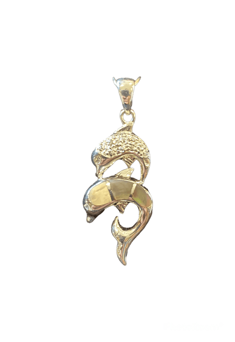 Mother of Pearl Dolphin with CZ Dolphin Sterling Silver Pendant - Jewelry - Leilanis Attic