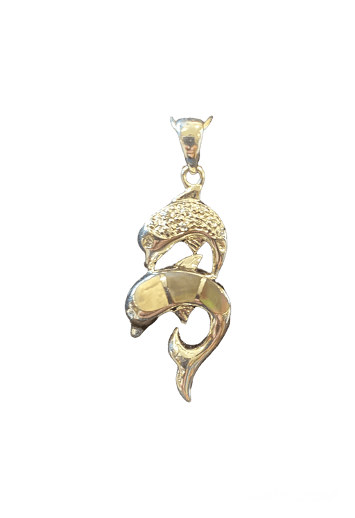 Mother of Pearl Dolphin with CZ Dolphin Sterling Silver Pendant - Jewelry - Leilanis Attic