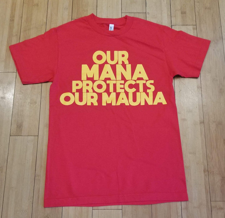 “Our Mana Protects Our Mauna” - Mens Red T-Shirt - T-Shirt - Mens - Leilanis Attic