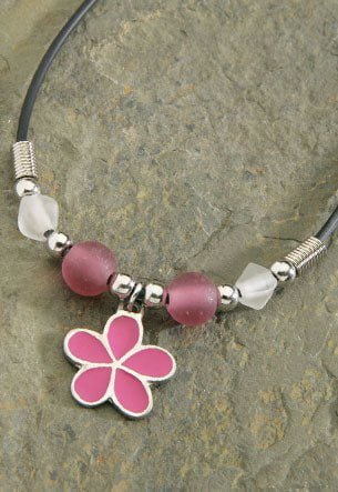 Pewter and Enamel Pink Plumeria Rubber Cord Necklace - Jewelry - Leilanis Attic