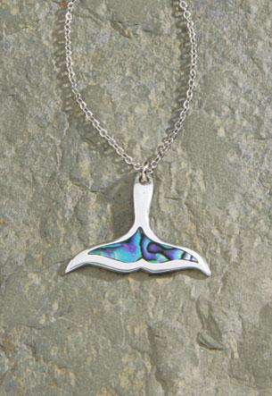 Pewter and Paua Whale Tail with Chain Necklace - Jewelry - Leilanis Attic