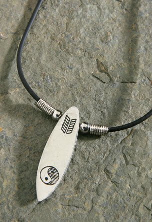 Pewter Ying Yang Surfboard Rubber Cord Necklace - Jewelry - Leilanis Attic
