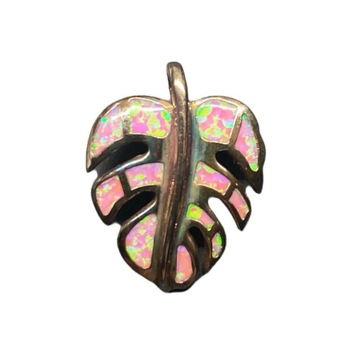 Pink Opal and Sterling Silver Monstera Pendant - Jewelry - Leilanis Attic