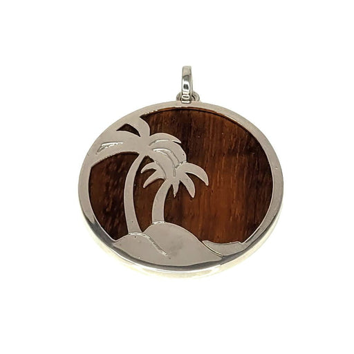 Round Palm Trees Pendant with Hawaiian Koa Wood Inlay - Pendant - Leilanis Attic