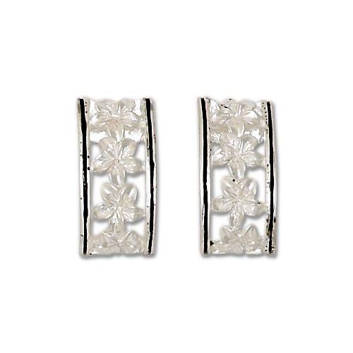Silver Plumeria Half Hoop Earrings with Black borders - Jewelry - Leilanis Attic