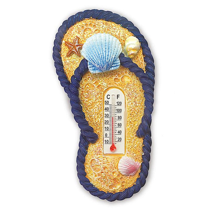 Slipper and Shell Thermometer Coastal Handpainted Polyresin Magnet - Magnet - Leilanis Attic