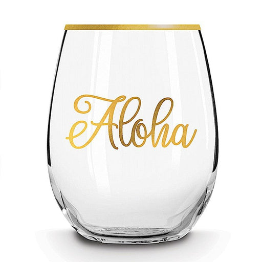 Stemless Wine Glass Golden Aloha - Leilanis Attic