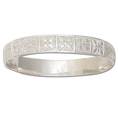 Sterling Silver 10mm Hawaiian Mixed Quilt Design Bangle with Plain Edge - Jewelry - Leilanis Attic