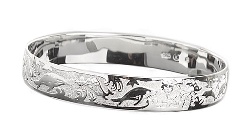 Sterling Silver 10mm Sealife Straight Edge Bangle - Jewelry - Leilanis Attic