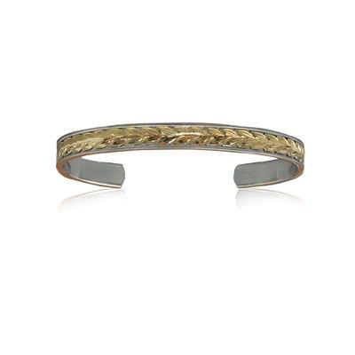 Sterling Silver 14K Yellow Two Tone Maile Cuff Bangle - Jewelry - Leilanis Attic
