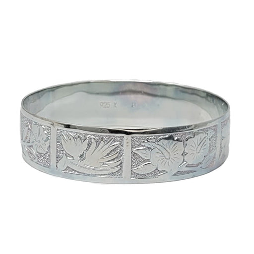 Sterling Silver 18mm Tropical Flowers Straight Edge Bangle - Jewelry - Leilanis Attic