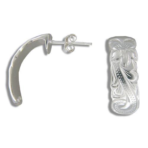 Sterling Silver 7mm Cut-Out scroll Plumeria Curved Earrings - Earrings - Leilanis Attic