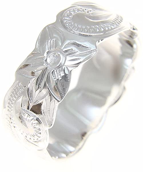 Sterling Silver 8mm Hawaiian Plumeria and Scroll Ring with Cut-Out Edge - Ring - Leilanis Attic