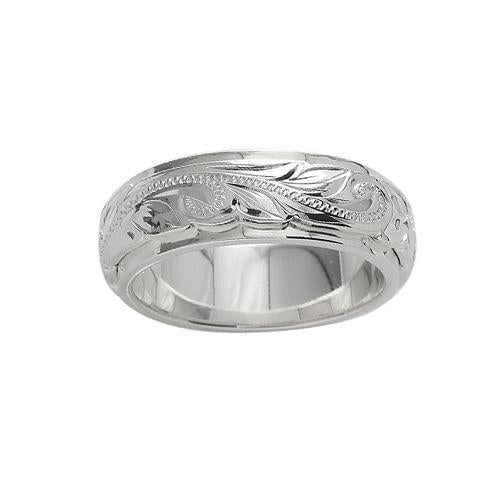 Sterling Silver 8mm Hawaiian Plumeria and Scroll Ring with Plain Edge - Jewelry - Leilanis Attic
