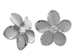 Sterling Silver and Rhodium Plated Plumeria CZ Post Earrings - Jewelry - Leilanis Attic