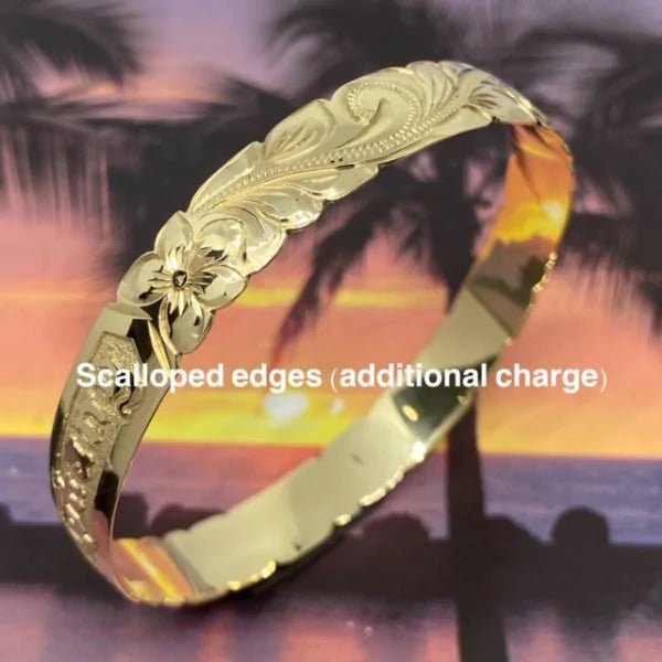 Sterling Silver Custom Hawaiian Bangle Bracelet with Plumeria - Bracelet - Leilanis Attic