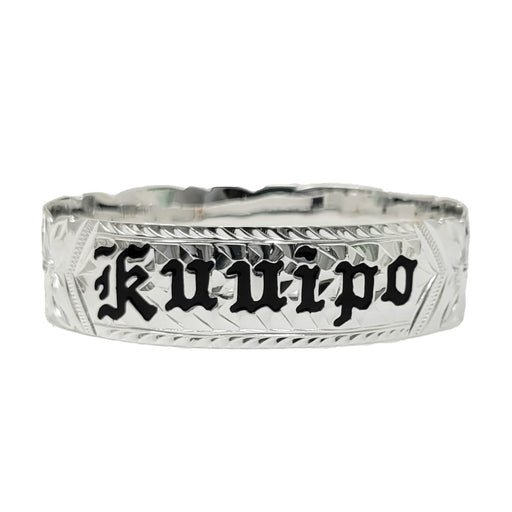 Sterling Silver Enamel “Kuuipo” Queen Scroll Cut Out Edge Bangle, 18mm - Jewelry - Leilanis Attic