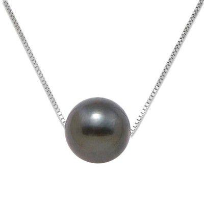 Sterling Silver Floating Black Tahitian Pearl Necklace Box Chain - Jewelry - Leilanis Attic