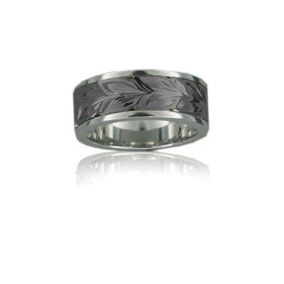 Sterling Silver Hawaiian Black Rhodium Two Tone Maile 8mm Ring Band - Ring - Leilanis Attic